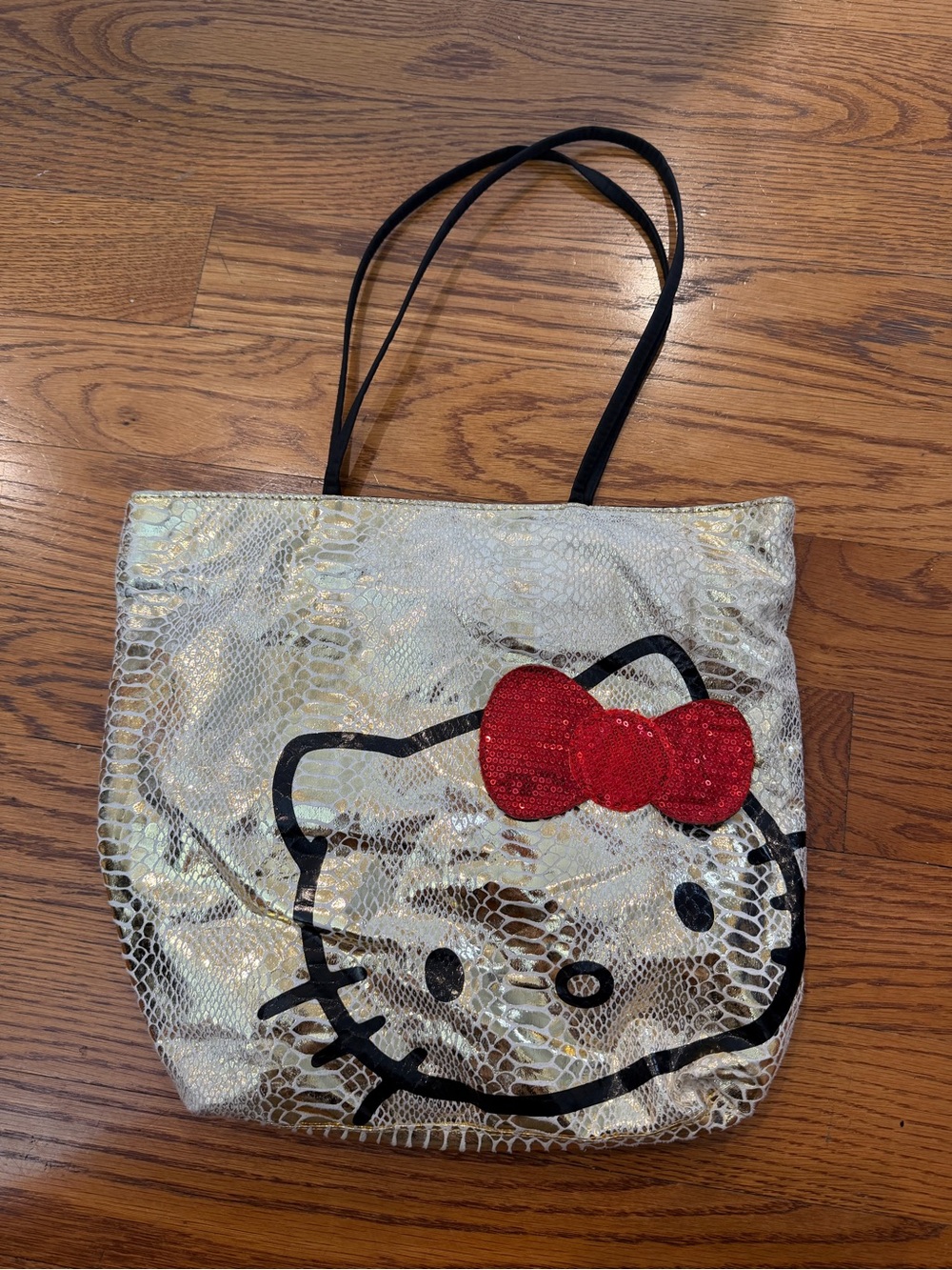 Sanrio Metallic Gold Hello Kitty Tote with Red Sequin Bow